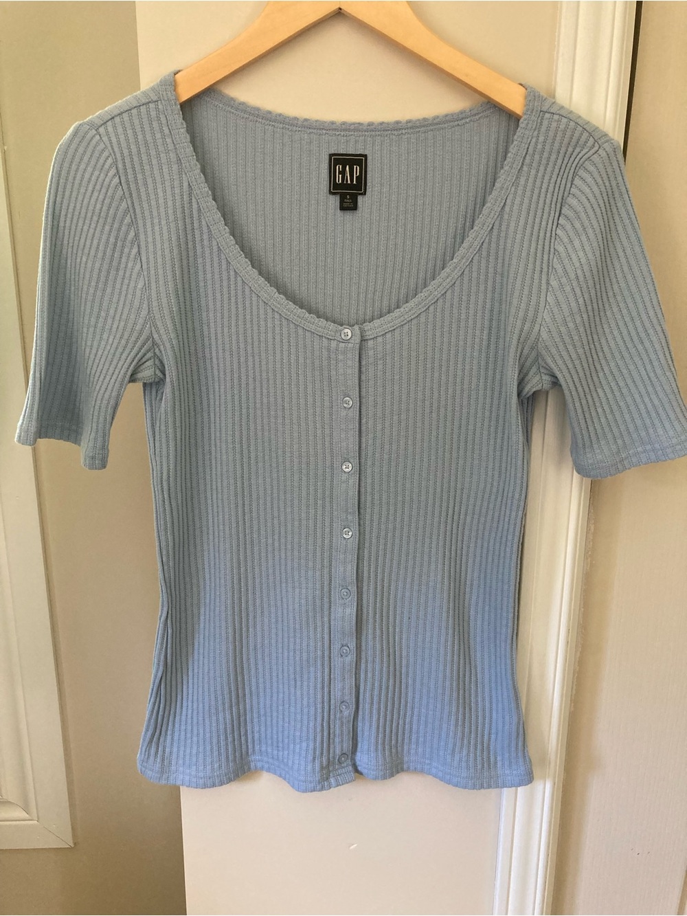 Light Blue Cotton Scoopneck 3/4 Sleeve Tee